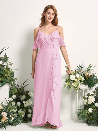 Carlyna A-Linien-Kleid Carmen-Ausschnitt Bodenlang Chiffon Brautjungfernkleider Bonbonrosa #farbe_bonbonrosa