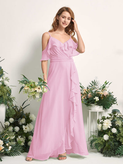 Carlyna A-Linien-Kleid Carmen-Ausschnitt Bodenlang Chiffon Brautjungfernkleider Bonbonrosa #farbe_bonbonrosa