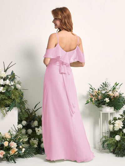 Carlyna A-Linien-Kleid Carmen-Ausschnitt Bodenlang Chiffon Brautjungfernkleider Bonbonrosa #farbe_bonbonrosa