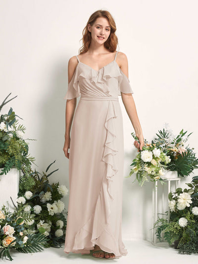 Carlyna A-Linien-Kleid Carmen-Ausschnitt Bodenlang Chiffon Brautjungfernkleider Champagner #farbe_champagner