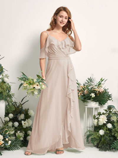 Carlyna A-Linien-Kleid Carmen-Ausschnitt Bodenlang Chiffon Brautjungfernkleider Champagner #farbe_champagner