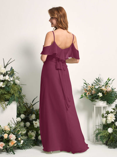 Carlyna A-Linien-Kleid Carmen-Ausschnitt Bodenlang Chiffon Brautjungfernkleider Chianti #farbe_chianti