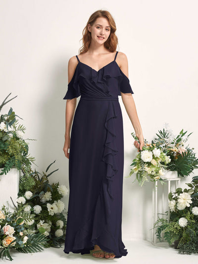 Carlyna A-Linien-Kleid Carmen-Ausschnitt Bodenlang Chiffon Brautjungfernkleider Dunkel Marineblau #farbe_dunkel-marineblau