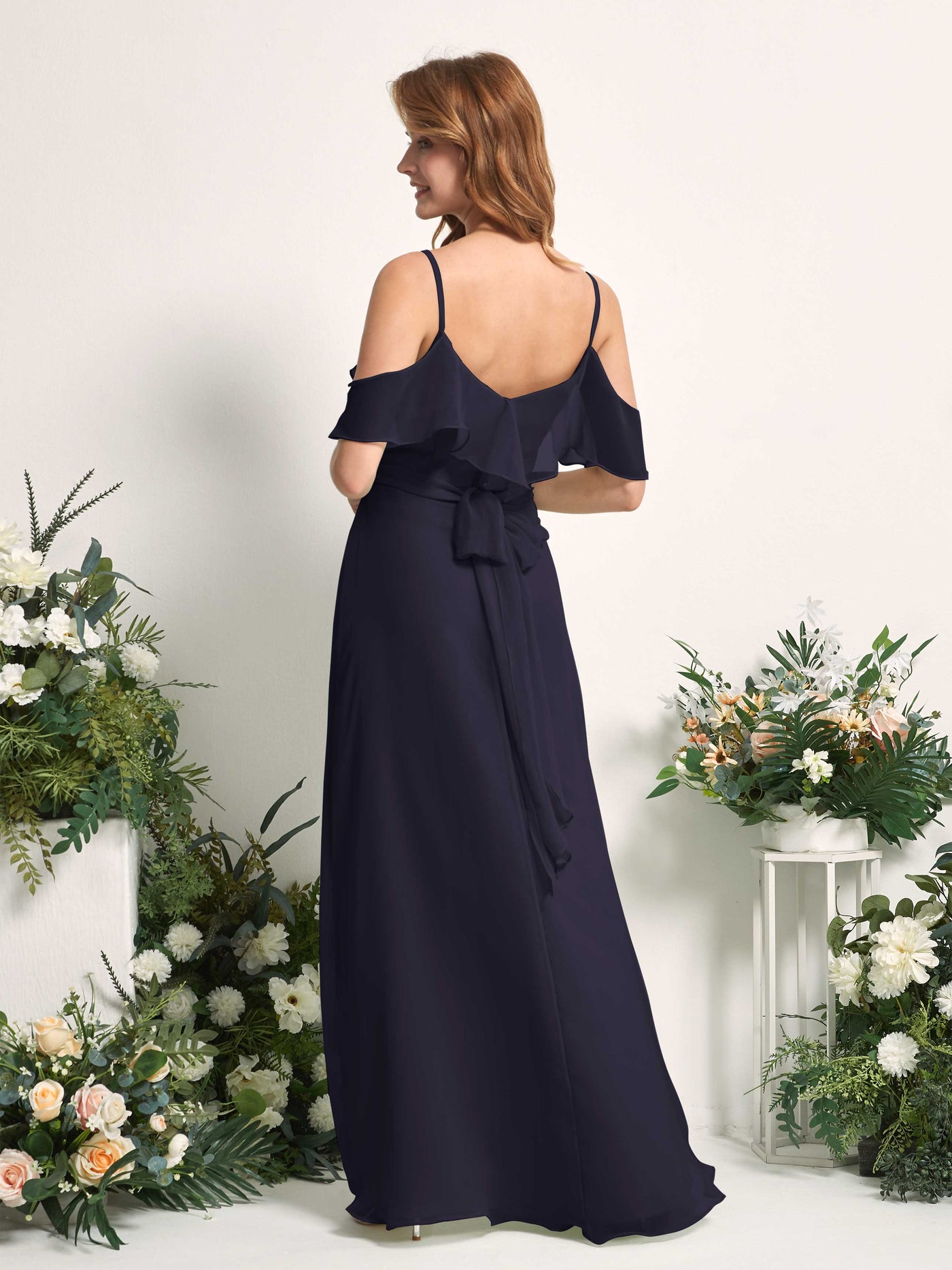 Carlyna A-Linien-Kleid Carmen-Ausschnitt Bodenlang Chiffon Brautjungfernkleider Dunkel Marineblau #farbe_dunkel-marineblau