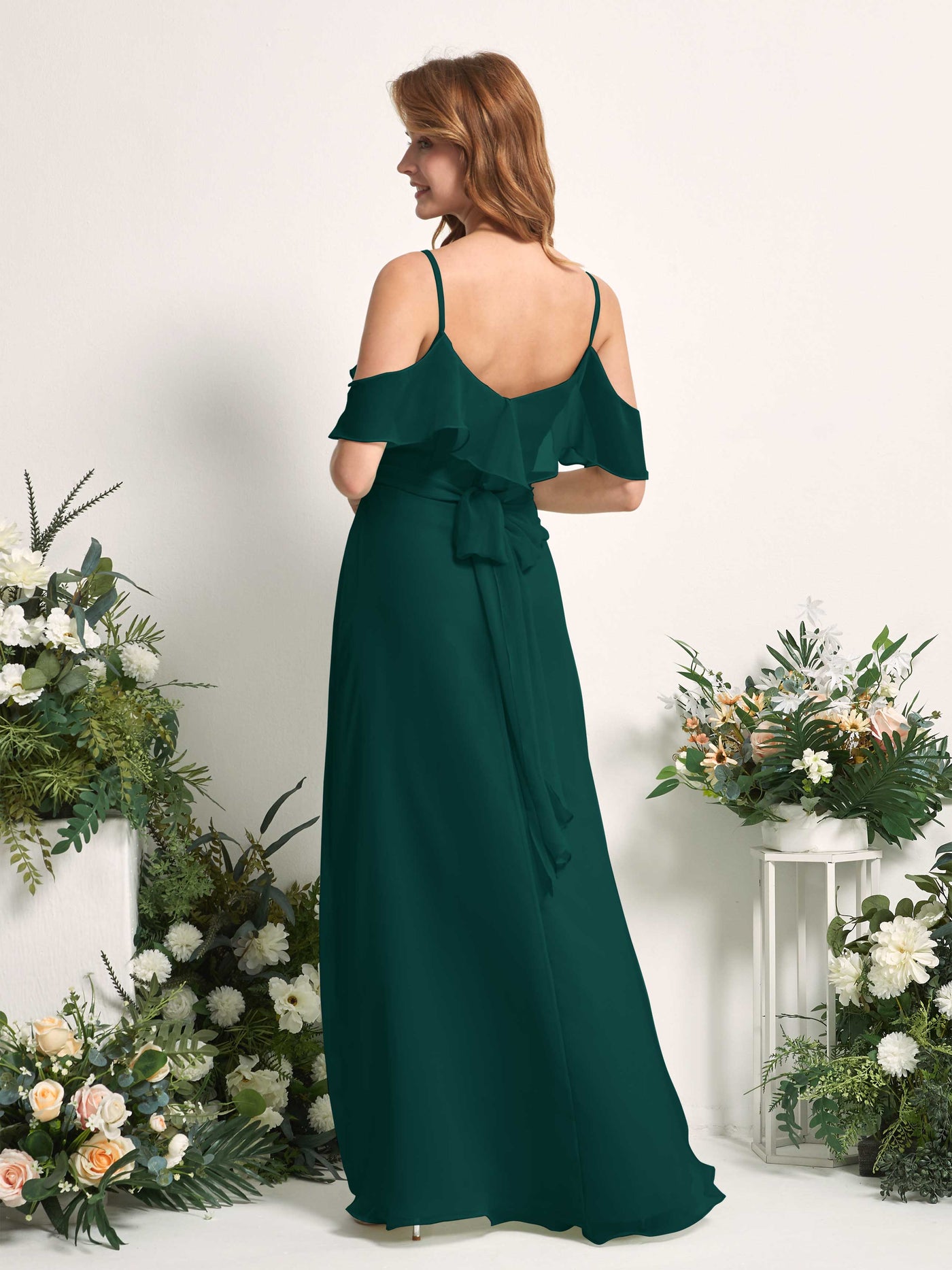 Carlyna A-Linien-Kleid Carmen-Ausschnitt Bodenlang Chiffon Brautjungfernkleider Dunkelsmaragd #farbe_dunkelsmaragd
