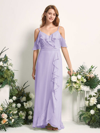 Carlyna A-Linien-Kleid Carmen-Ausschnitt Bodenlang Chiffon Brautjungfernkleider Flieder #farbe_flieder