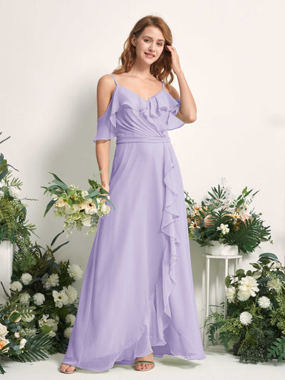 Carlyna A-Linien-Kleid Carmen-Ausschnitt Bodenlang Chiffon Brautjungfernkleider Flieder #farbe_flieder
