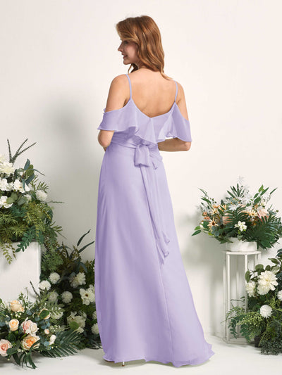 Carlyna A-Linien-Kleid Carmen-Ausschnitt Bodenlang Chiffon Brautjungfernkleider Flieder #farbe_flieder