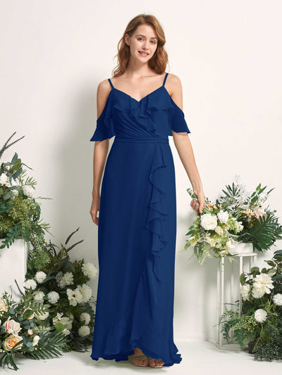 Carlyna A-Linien-Kleid Carmen-Ausschnitt Bodenlang Chiffon Brautjungfernkleider Königsblau #farbe_k-nigsblau