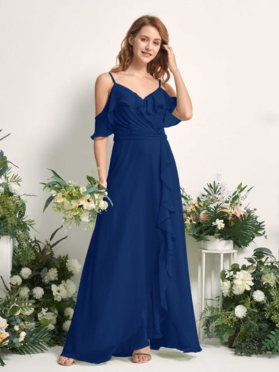 Carlyna A-Linien-Kleid Carmen-Ausschnitt Bodenlang Chiffon Brautjungfernkleider Königsblau #farbe_k-nigsblau