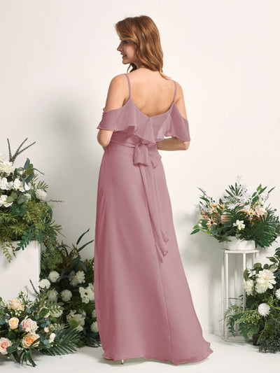 Carlyna A-Linien-Kleid Carmen-Ausschnitt Bodenlang Chiffon Brautjungfernkleider Klassisch Mauve #farbe_klassisch-mauve