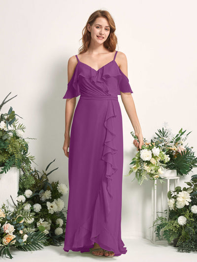 Carlyna A-Linien-Kleid Carmen-Ausschnitt Bodenlang Chiffon Brautjungfernkleider Lila #farbe_lila