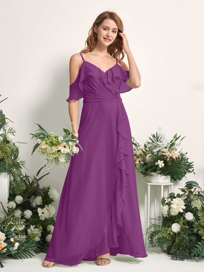 Carlyna A-Linien-Kleid Carmen-Ausschnitt Bodenlang Chiffon Brautjungfernkleider Lila #farbe_lila