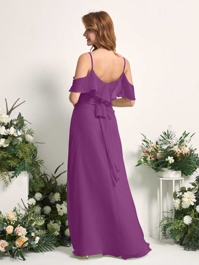 Carlyna A-Linien-Kleid Carmen-Ausschnitt Bodenlang Chiffon Brautjungfernkleider Lila #farbe_lila