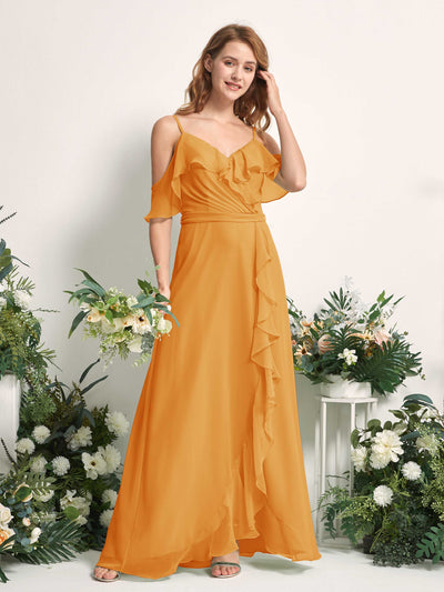 Carlyna A-Linien-Kleid Carmen-Ausschnitt Bodenlang Chiffon Brautjungfernkleider Mango #farbe_mango