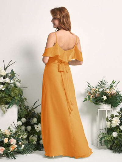 Carlyna A-Linien-Kleid Carmen-Ausschnitt Bodenlang Chiffon Brautjungfernkleider Mango #farbe_mango