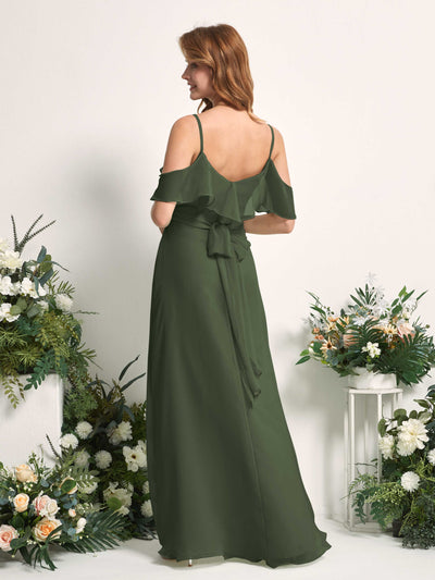 Carlyna A-Linien-Kleid Carmen-Ausschnitt Bodenlang Chiffon Brautjungfernkleider Martini-Olive #farbe_martini-olive