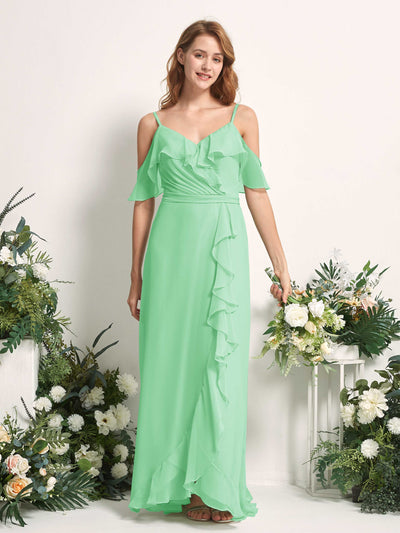 Carlyna A-Linien-Kleid Carmen-Ausschnitt Bodenlang Chiffon Brautjungfernkleider Minzgrün #farbe_minzgr-n
