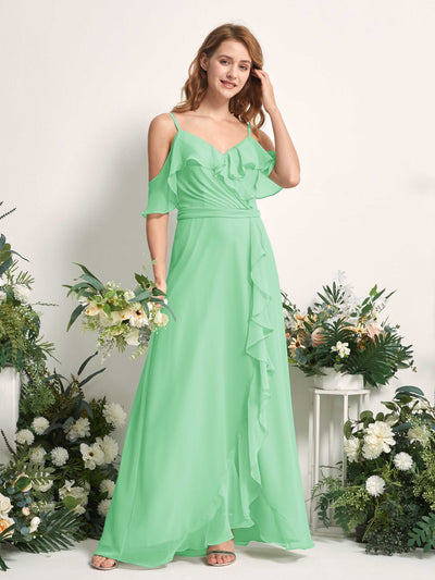 Carlyna A-Linien-Kleid Carmen-Ausschnitt Bodenlang Chiffon Brautjungfernkleider Minzgrün #farbe_minzgr-n