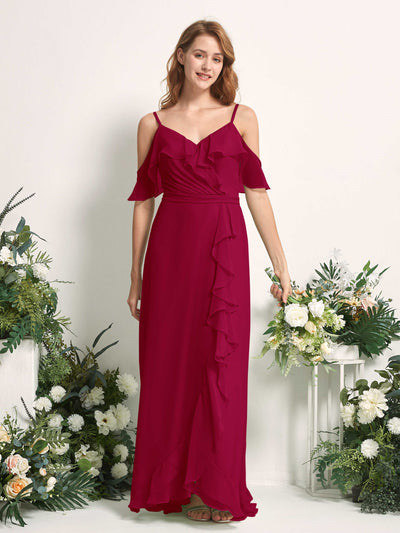 Carlyna A-Linien-Kleid Carmen-Ausschnitt Bodenlang Chiffon Brautjungfernkleider Narrenrot #farbe_narrenrot