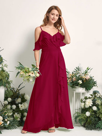 Carlyna A-Linien-Kleid Carmen-Ausschnitt Bodenlang Chiffon Brautjungfernkleider Narrenrot #farbe_narrenrot