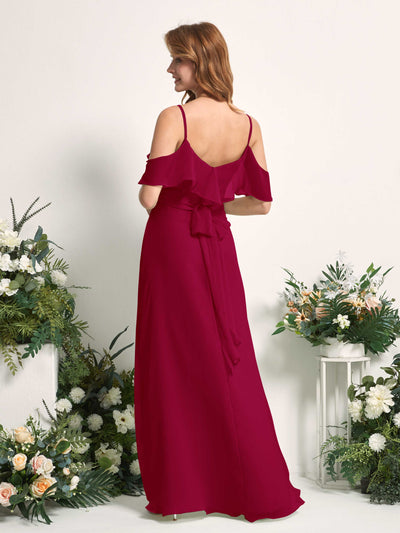 Carlyna A-Linien-Kleid Carmen-Ausschnitt Bodenlang Chiffon Brautjungfernkleider Narrenrot #farbe_narrenrot