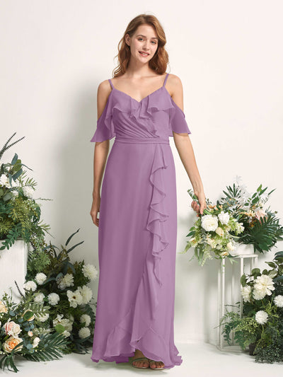 Carlyna A-Linien-Kleid Carmen-Ausschnitt Bodenlang Chiffon Brautjungfernkleider Orchideen-Nebel #farbe_orchideen-nebel
