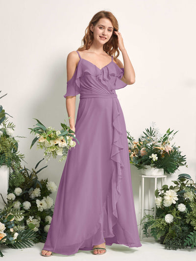 Carlyna A-Linien-Kleid Carmen-Ausschnitt Bodenlang Chiffon Brautjungfernkleider Orchideen-Nebel #farbe_orchideen-nebel