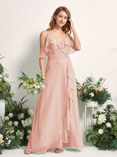 Carlyna A-Linien-Kleid Carmen-Ausschnitt Bodenlang Chiffon Brautjungfernkleider Perlrosa #farbe_perlrosa