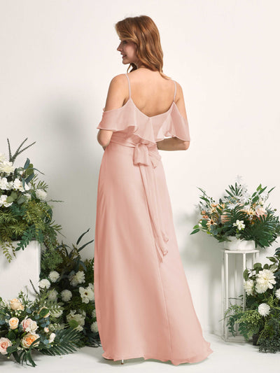 Carlyna A-Linien-Kleid Carmen-Ausschnitt Bodenlang Chiffon Brautjungfernkleider Perlrosa #farbe_perlrosa