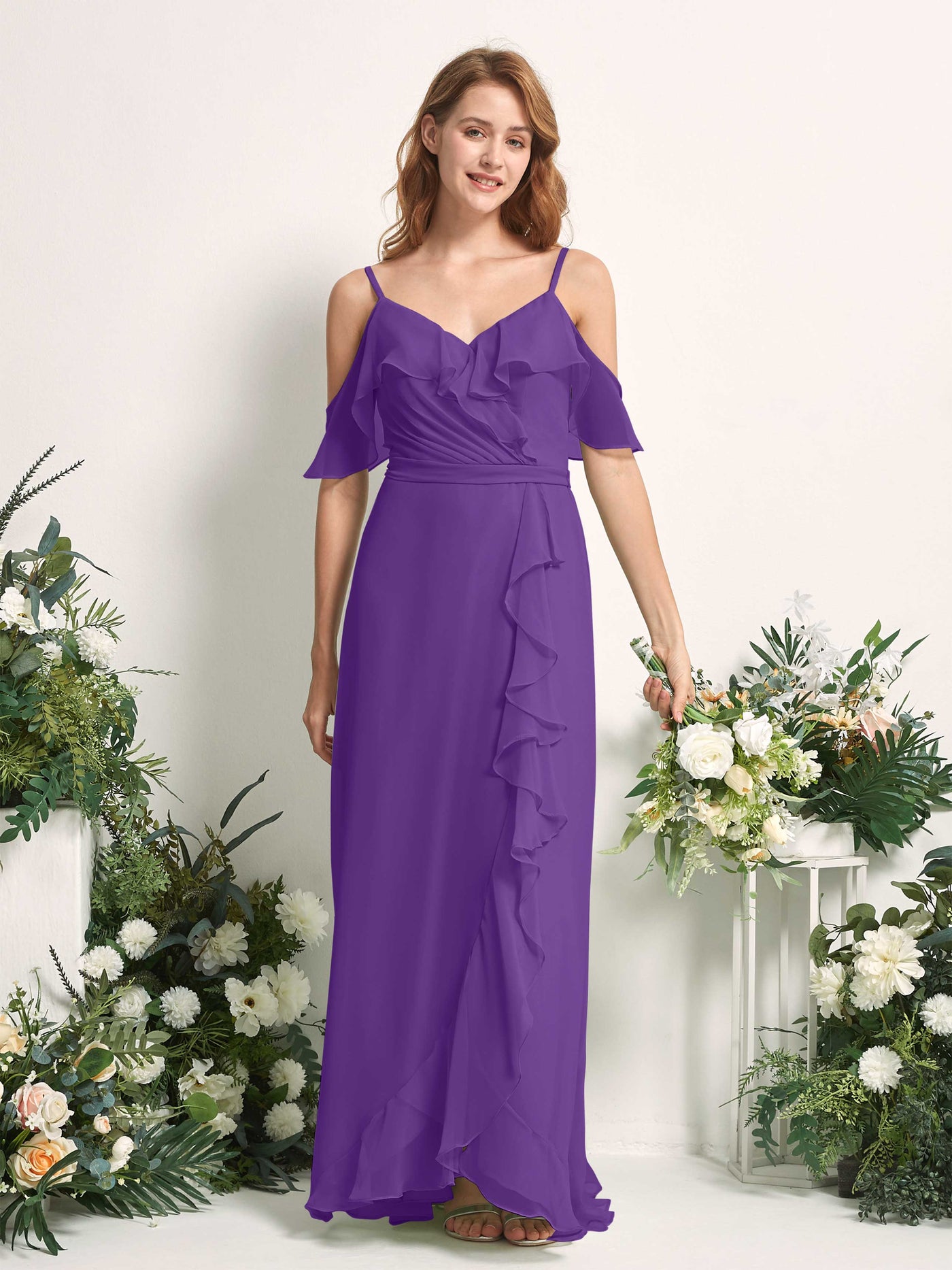 Carlyna A-Linien-Kleid Carmen-Ausschnitt Bodenlang Chiffon Brautjungfernkleider Regency #farbe_regency
