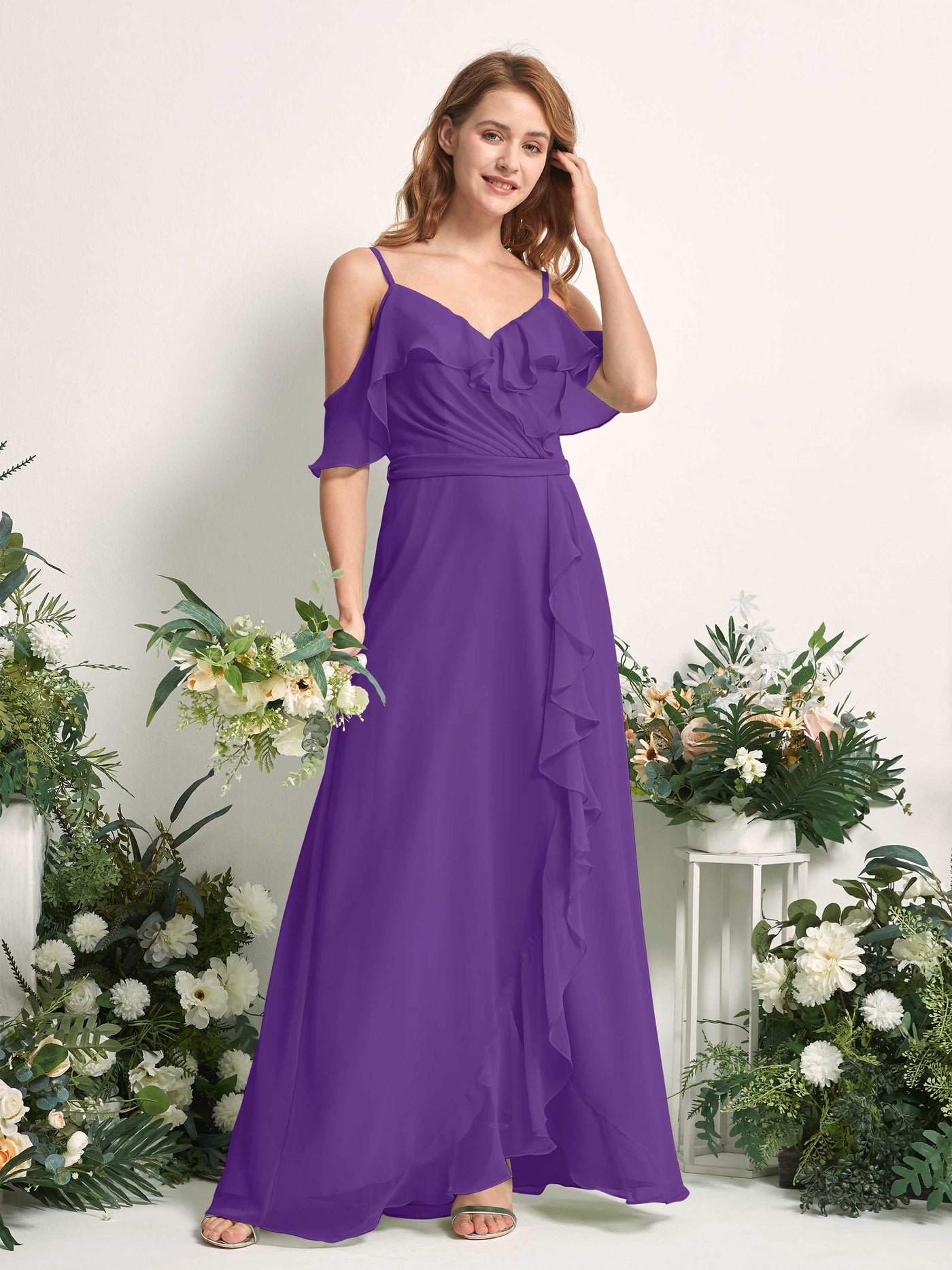 Carlyna A-Linien-Kleid Carmen-Ausschnitt Bodenlang Chiffon Brautjungfernkleider Regency #farbe_regency