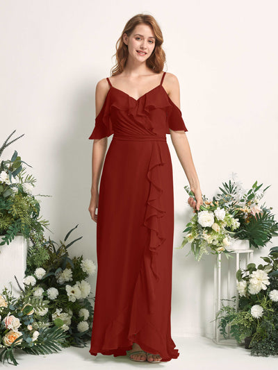 Carlyna A-Linien-Kleid Carmen-Ausschnitt Bodenlang Chiffon Brautjungfernkleider Rostrot #farbe_rostrot