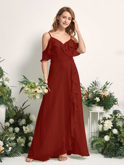 Carlyna A-Linien-Kleid Carmen-Ausschnitt Bodenlang Chiffon Brautjungfernkleider Rostrot #farbe_rostrot