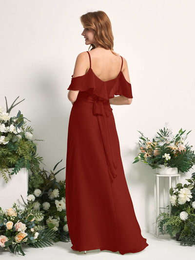 Carlyna A-Linien-Kleid Carmen-Ausschnitt Bodenlang Chiffon Brautjungfernkleider Rostrot #farbe_rostrot