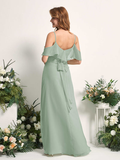 Carlyna A-Linien-Kleid Carmen-Ausschnitt Bodenlang Chiffon Brautjungfernkleider Salbeigrün #farbe_salbeigr-n