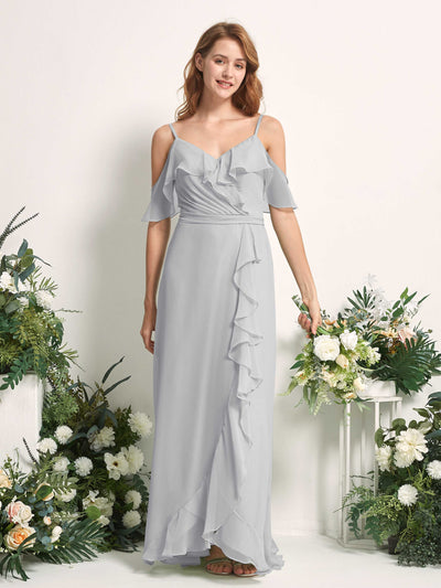 Carlyna A-Linien-Kleid Carmen-Ausschnitt Bodenlang Chiffon Brautjungfernkleider Silber #farbe_silber
