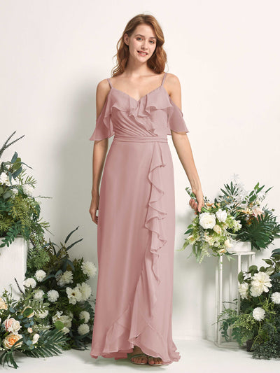 Carlyna A-Linien-Kleid Carmen-Ausschnitt Bodenlang Chiffon Brautjungfernkleider Staubige Rose #farbe_staubige-rose