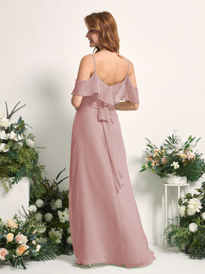 Carlyna A-Linien-Kleid Carmen-Ausschnitt Bodenlang Chiffon Brautjungfernkleider Staubige Rose #farbe_staubige-rose