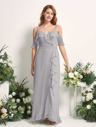 Carlyna A-Linien-Kleid Carmen-Ausschnitt Bodenlang Chiffon Brautjungfernkleider Taube #farbe_taube
