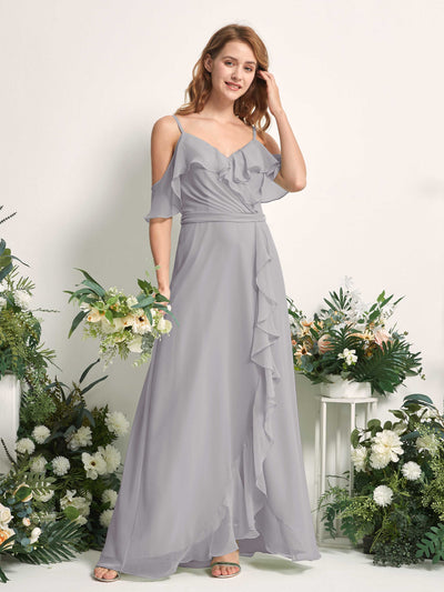 Carlyna A-Linien-Kleid Carmen-Ausschnitt Bodenlang Chiffon Brautjungfernkleider Taube #farbe_taube