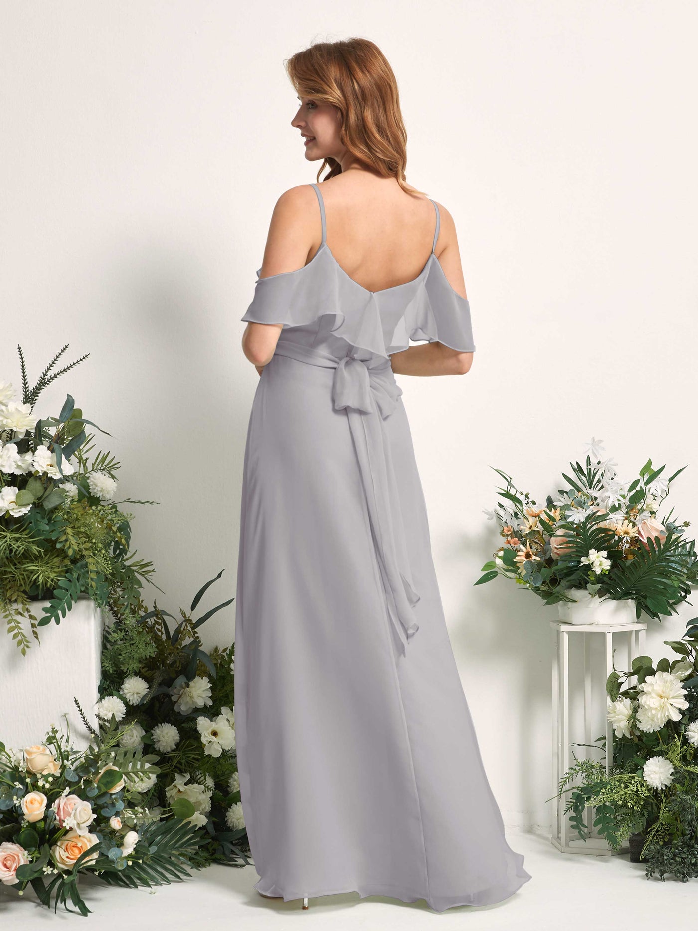 Carlyna A-Linien-Kleid Carmen-Ausschnitt Bodenlang Chiffon Brautjungfernkleider Taube #farbe_taube