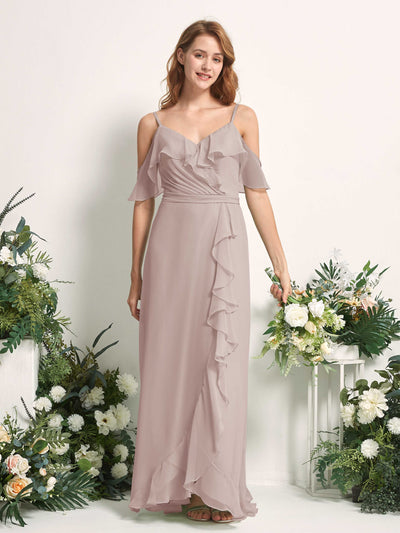 Carlyna A-Linien-Kleid Carmen-Ausschnitt Bodenlang Chiffon Brautjungfernkleider Taupe #farbe_taupe