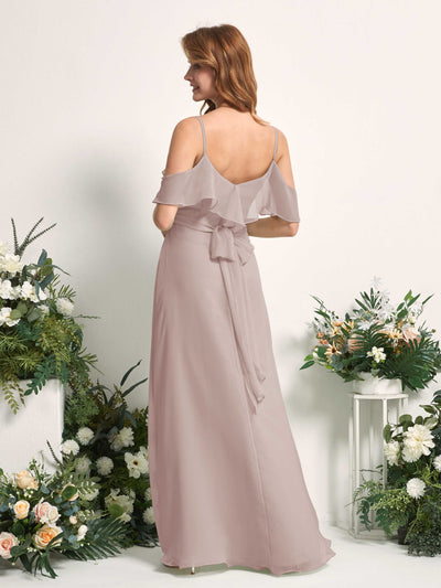 Carlyna A-Linien-Kleid Carmen-Ausschnitt Bodenlang Chiffon Brautjungfernkleider Taupe #farbe_taupe