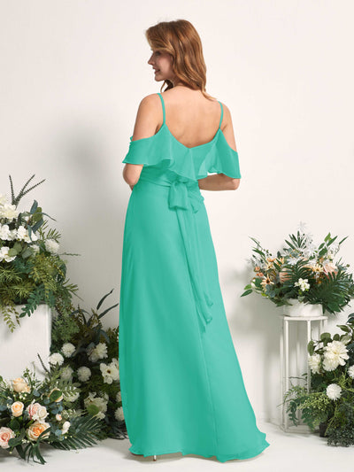 Carlyna A-Linien-Kleid Carmen-Ausschnitt Bodenlang Chiffon Brautjungfernkleider Tiffany-Blau #farbe_tiffany-blau