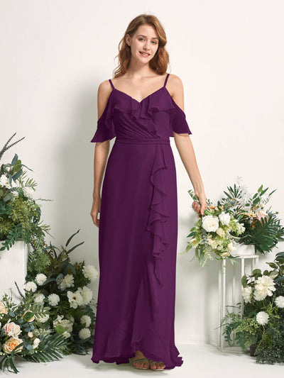 Carlyna A-Linien-Kleid Carmen-Ausschnitt Bodenlang Chiffon Brautjungfernkleider Traube #farbe_traube