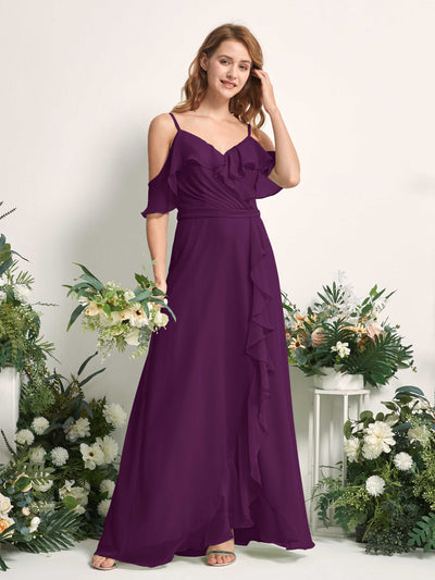 Carlyna A-Linien-Kleid Carmen-Ausschnitt Bodenlang Chiffon Brautjungfernkleider Traube #farbe_traube