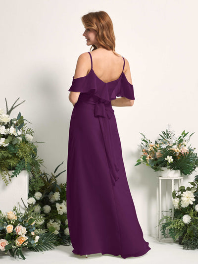 Carlyna A-Linien-Kleid Carmen-Ausschnitt Bodenlang Chiffon Brautjungfernkleider Traube #farbe_traube