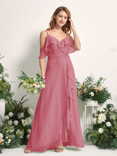 Carlyna A-Linien-Kleid Carmen-Ausschnitt Bodenlang Chiffon Brautjungfernkleider Wüstenrose #farbe_w-stenrose