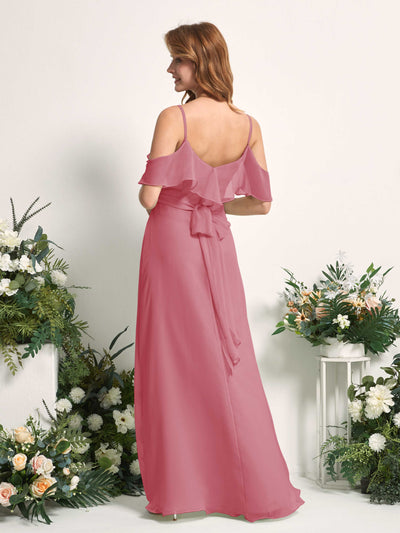 Carlyna A-Linien-Kleid Carmen-Ausschnitt Bodenlang Chiffon Brautjungfernkleider Wüstenrose #farbe_w-stenrose